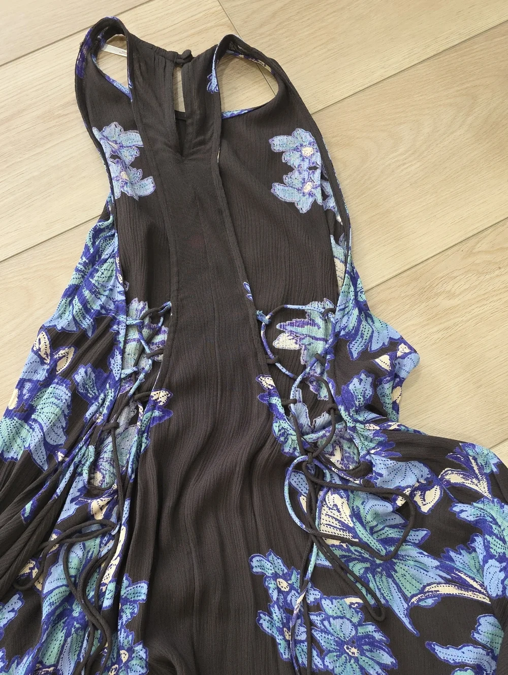 Free People Floral Lace-Up Back Mini Slip Dress Beach Cover Up